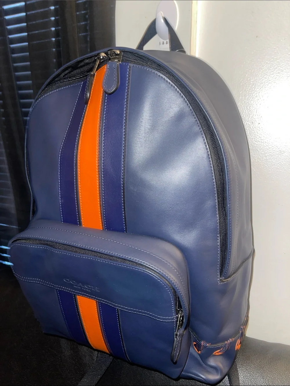 Coach Houston Backpack w/Baseball Stitch (Style F76868) Midnight Navy/Orange NWT